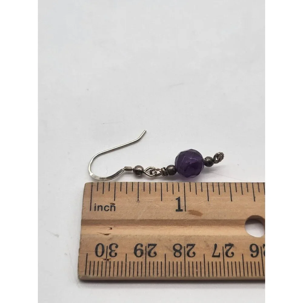 VTG 925 Sterling Silver and Amethyst Faceted Bead Dangle Drop Earrings